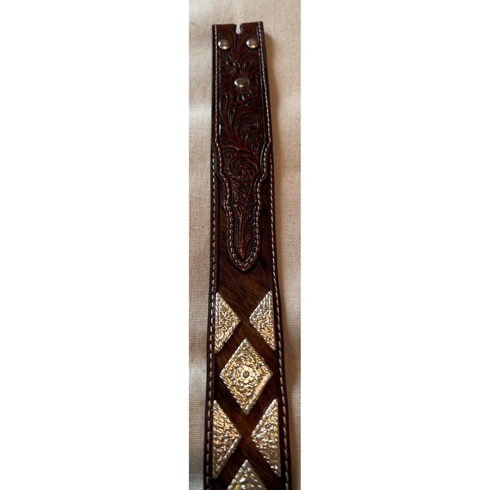 Nocona Belt Mens Brown Leather Western Hair On Hide Concho Belt Strap N2509408